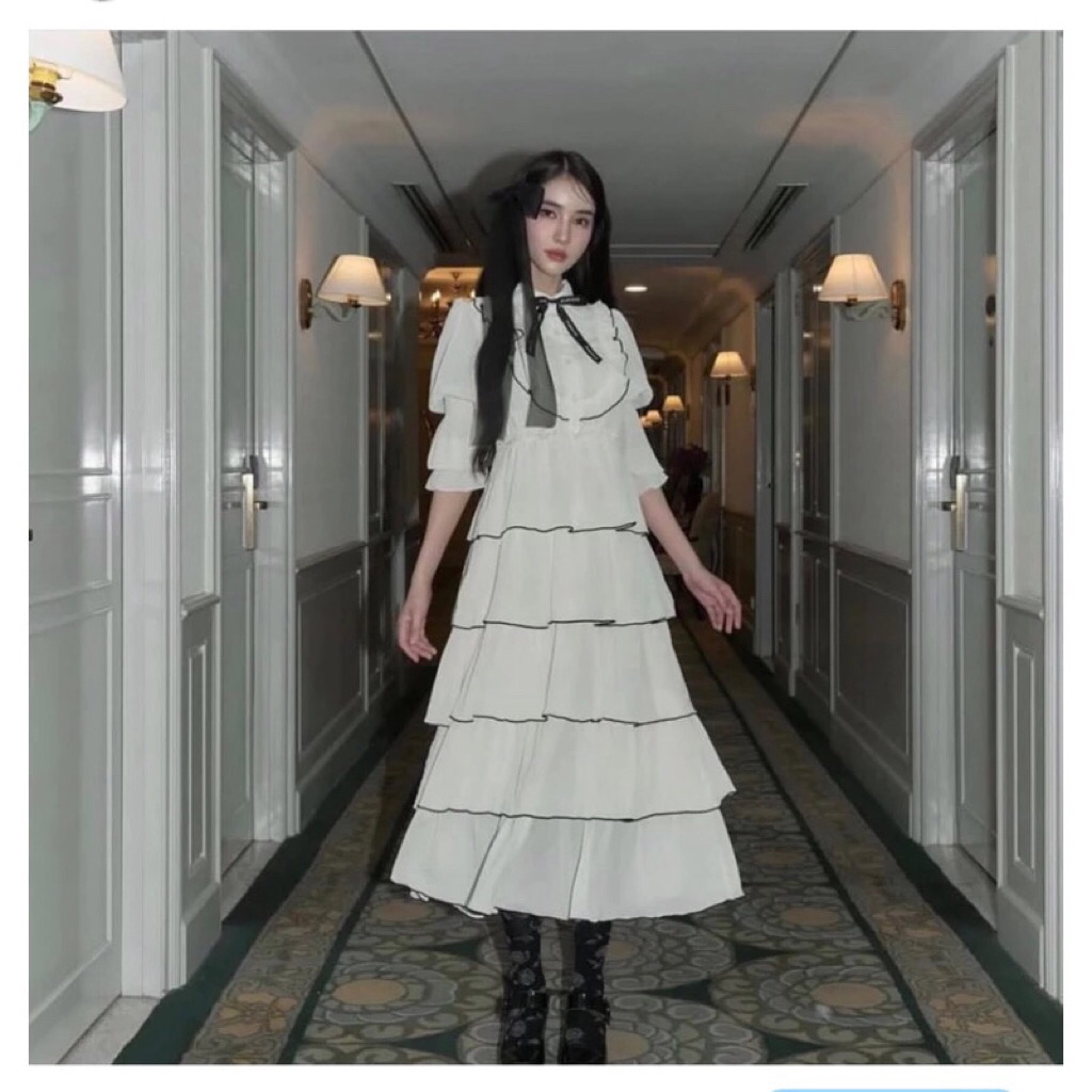 New in pack สีขาว FLAT2112 FF0610 : BELLO ROSIE MAXI DRESS เดรสยาว แต่งระบายชั้นๆ ชุดออกงาน