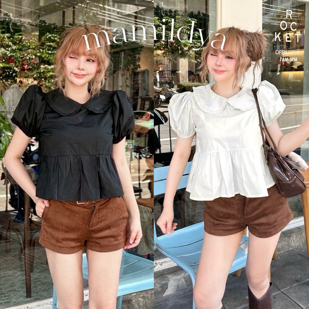 🌟Mamildya.shop🌟 เสื้อคอบัว ผ้าคอตตอน/ K3-4/NUSA-บัวเบ⚫