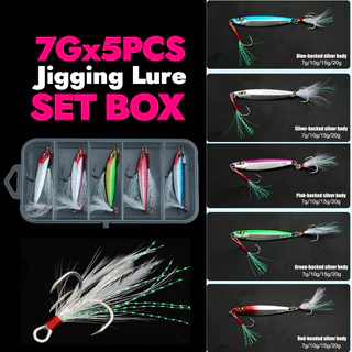 SeaHunter Jigging 5ตัว เหยือโลหะ เหยื่อตกปลา 5ชิ้น ชนิดบรรจุกล่องเลเซอร์ Jigging ตะกั่ว 10g/15g/20g โลหะช้า เหยือปลอม