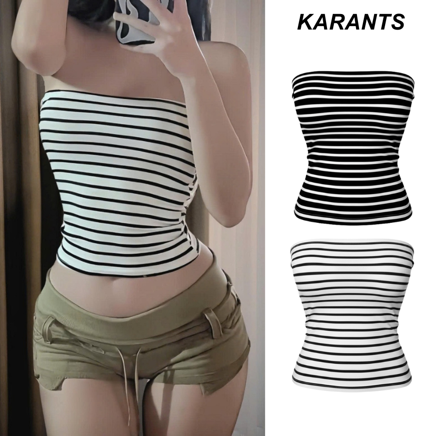 (Spring Season) Karants เสื้อเกาะอกลายทางแนวนอน ทรงเข้ารูป – KR335