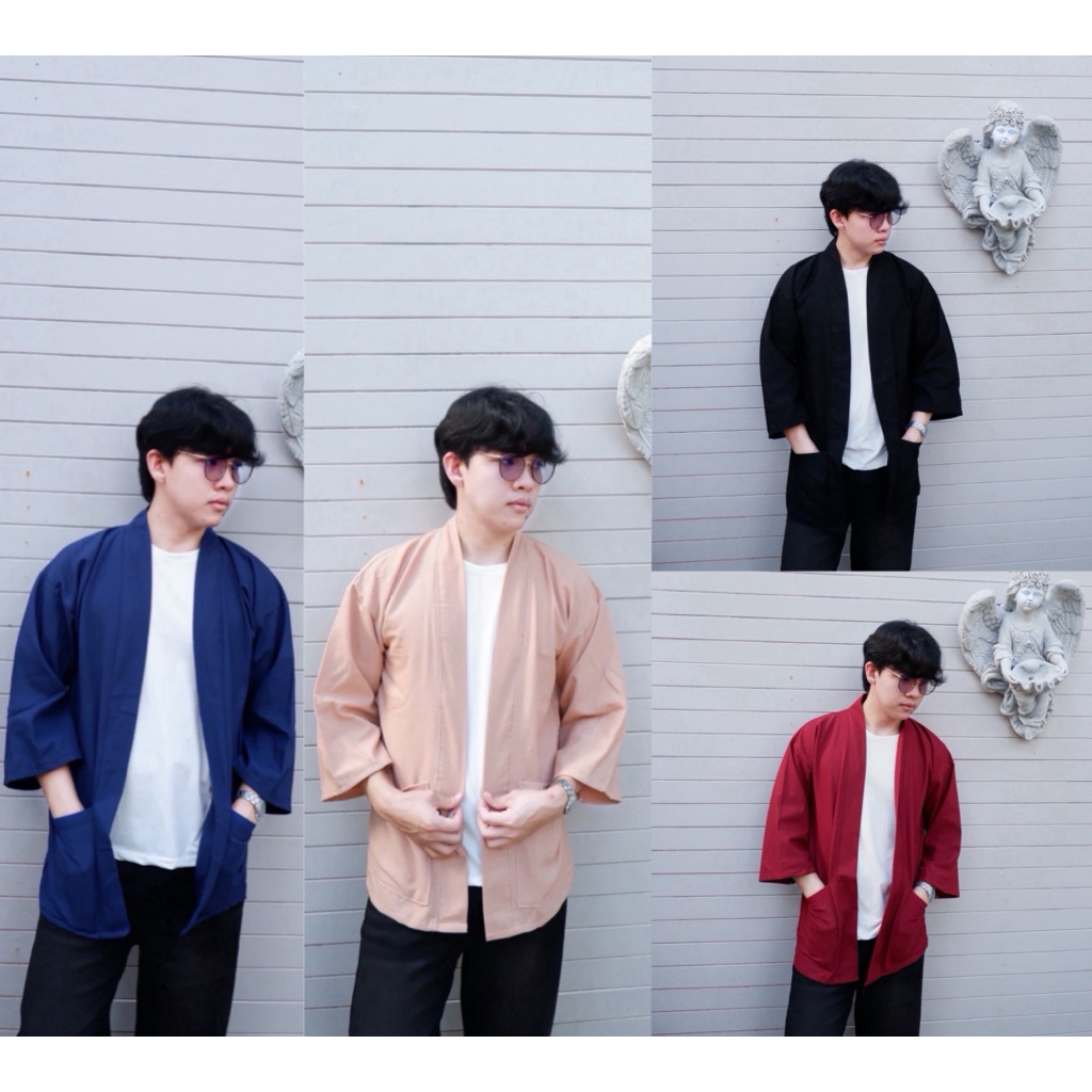 เสื้อคลุมยูกาตะ ผ้าฝ้ายสีล้วนฟอกนุ่ม สไตล์ญี่ปุ่น มีขาดฟรีไซส์-บิ๊กไซส์