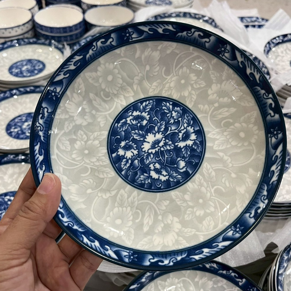 จานลายไทย จานลายคราม 7 นิ้ว จานกินข้าวสวยๆ จานชามราคาถูกๆ จานกระเบื้อง เข้าไมโครเวฟได้