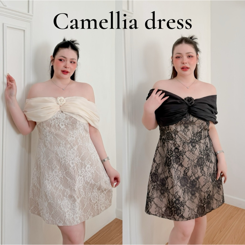 Lady M | Camellia dress plussize เดรสสั้นออกงาน สำหรับสาวอวบ ลุคไฮโซ สวยดูแพง ผ้าลูกไม้ใส่สบาย ดินเนอร์ ปาร์ตี้ครบจบ
