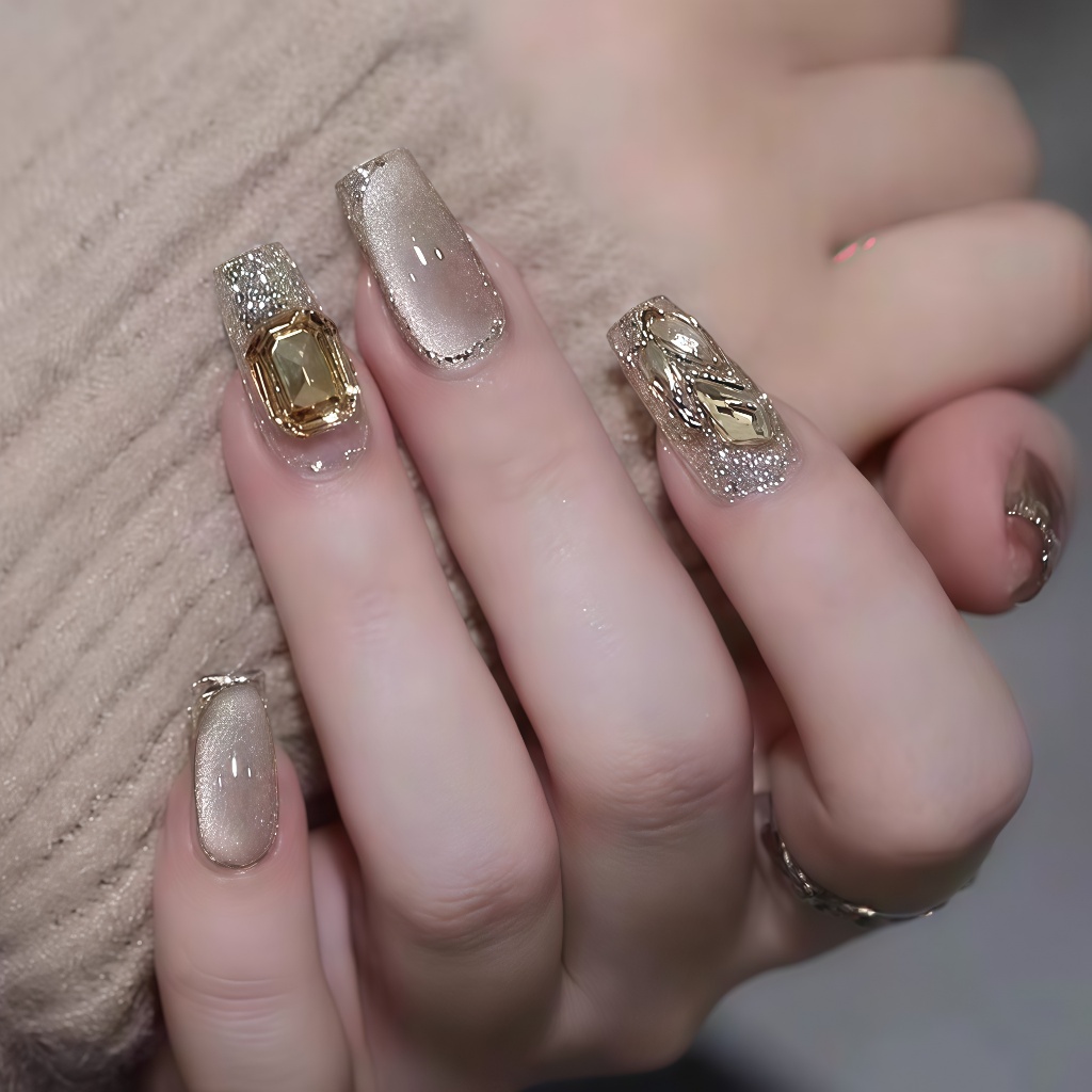 【ชุดเครื่องมือฟรี】Cats Eye เล็บปลอมลายตาแมว เล็บแฟชั่น สไตล์ฝรั่งเศส สไตล์หรูหราเบาสบายแบบ ทำด้วยมือ ทำให้ผิวขาวขึ้น - รูปที่ 3