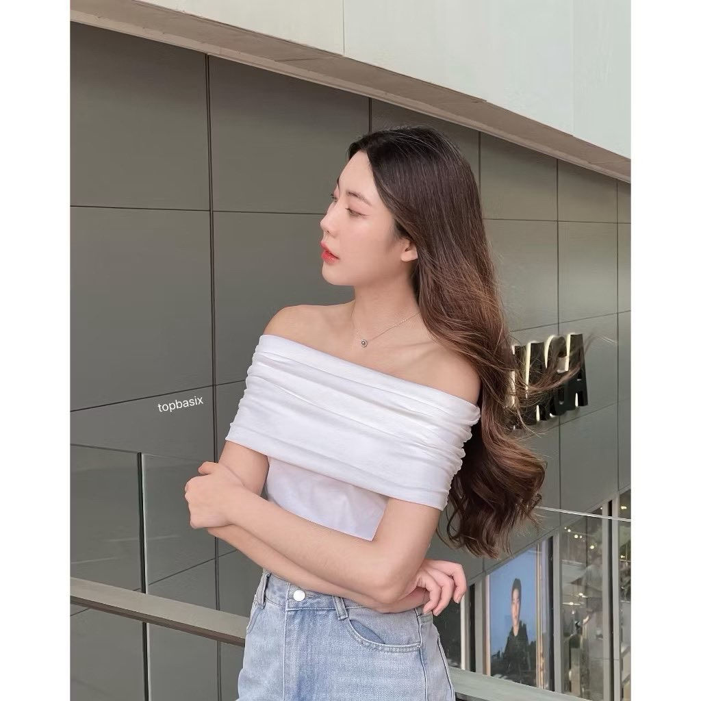 (New✨) Valen top เสื้อปาดไหล่แขนสั้น - topbasix