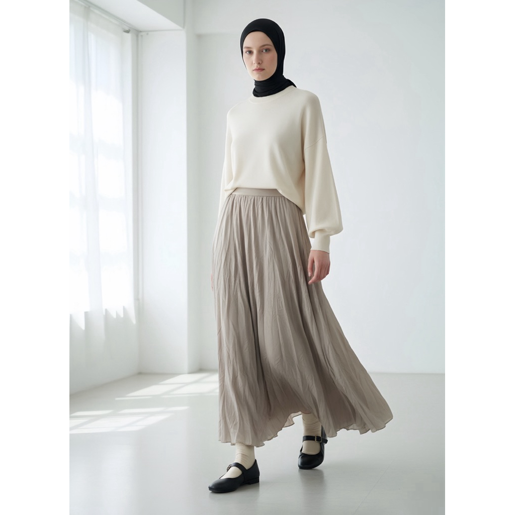 YuYee skirt (กระโปรงยาวอัดพลีทลายยับย่น)
