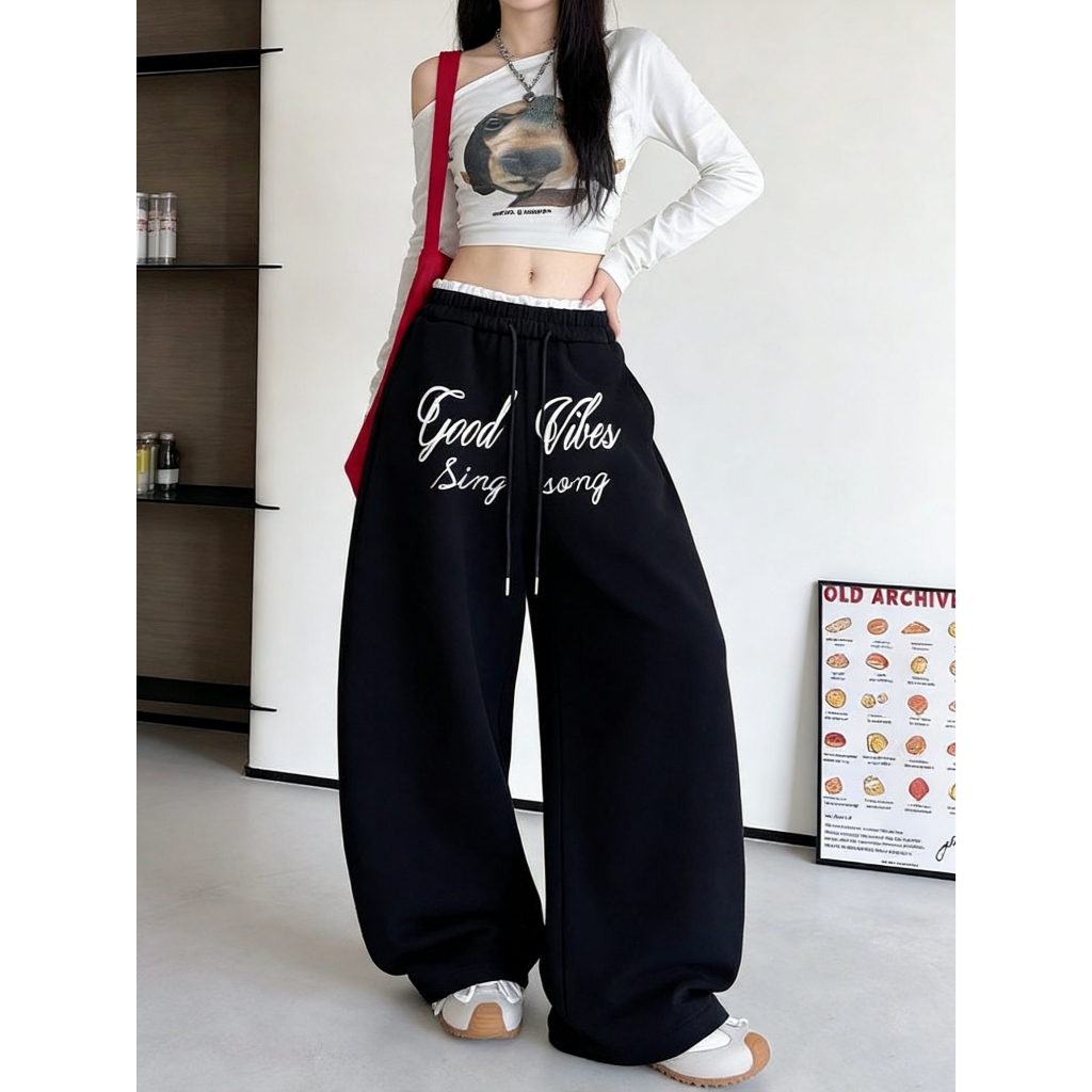 กางเกงขายาว กางเกงลำลอง สไตล์วินเทจ มีเชือกที่เอว กรีนอักษร#J1309 - รูปที่ 6