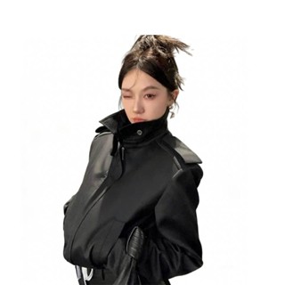 ❤️จัดส่งตลอด 24 ชั่วโมง❤️【kdqrmchlck】เสื้อแจ็คเก็ตสีดำคอตั้ง…