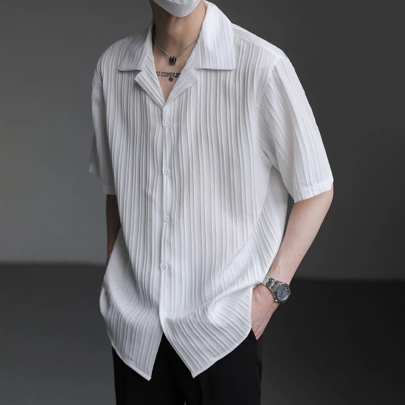 เสื้อเชิ้ตคอปกสไตล์เกาหลีทันสมัย ใส่ได้ทั้งชายและหญิง เสื้อสีพื้นเรียบๆ มีสไตล์ เสื้อเชิ้ตสีดำขาวสำหรับผู้ชาย【COD】