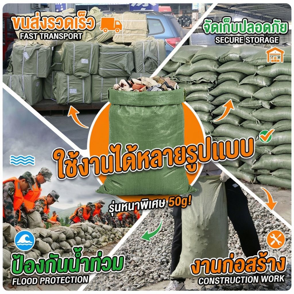 ⚡กระสอบเขียว รุ่นหนาพิเศษ 50g! เหนียว ทนทาน ไม่ขาดง่าย ถุงปุ๋ยเกรด A [ยกมัด 100 ใบ] รูปที่ 3
