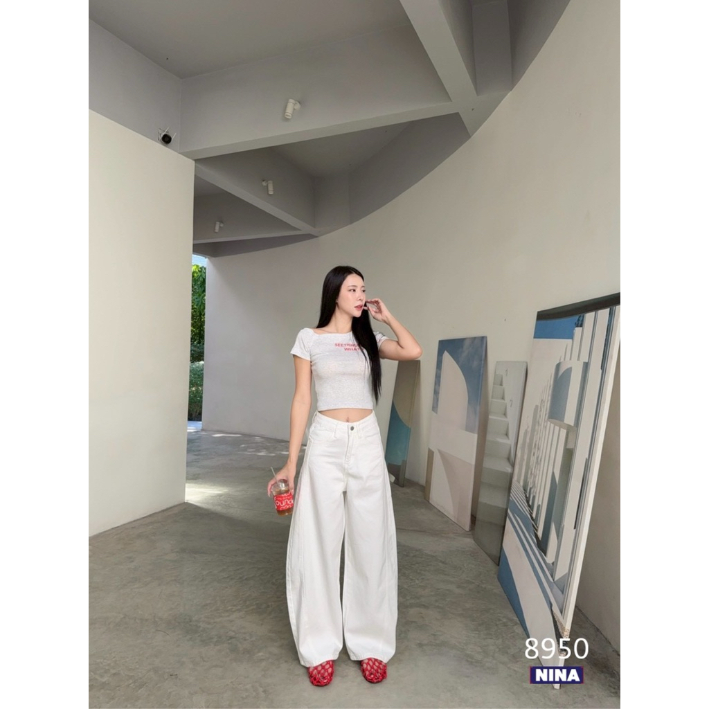 🌈𝑵𝒊𝒏𝒂.𝒋𝒆𝒂𝒏𝒔 #8950 กางเกงยีนส์ทรง บาร์เรล ผ้าไม่ยืด ทรงสวย เอวสูง ผ้าฟอกสีสวย - รูปที่ 5