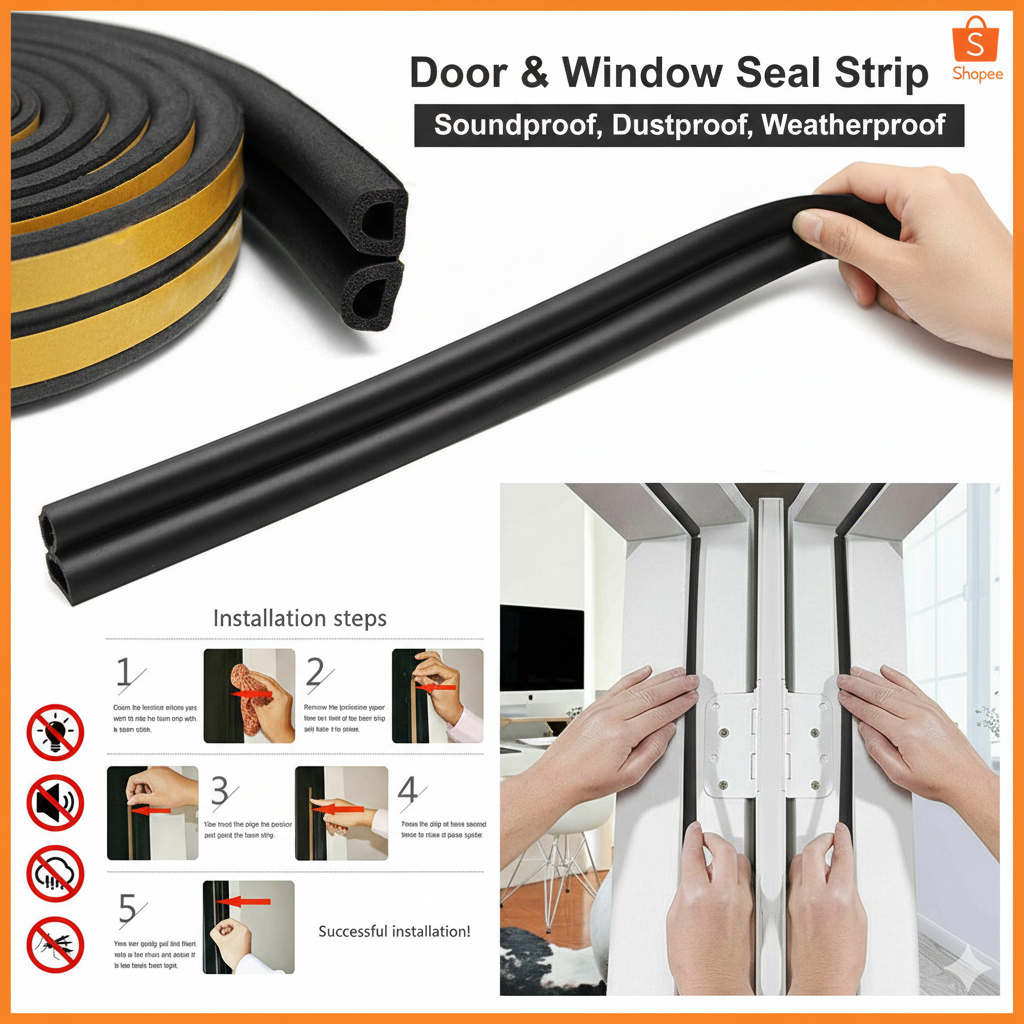 ซีลยาง กันเสียงรบกวน ประตุหน้าต่าง  ม้วนละ 5 เมตร เส้นคู่ ฉีกออกได้ 2 เส้น 1 ม้วนได้อีก 1 ม้วน - รูปที่ 2