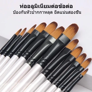 แปรงไนลอน 12 หัว แปรงหัวแบนและหัวกลม เหมาะสำหรับสีน้ำ สีน้ำมัน และสีอะคริลิก