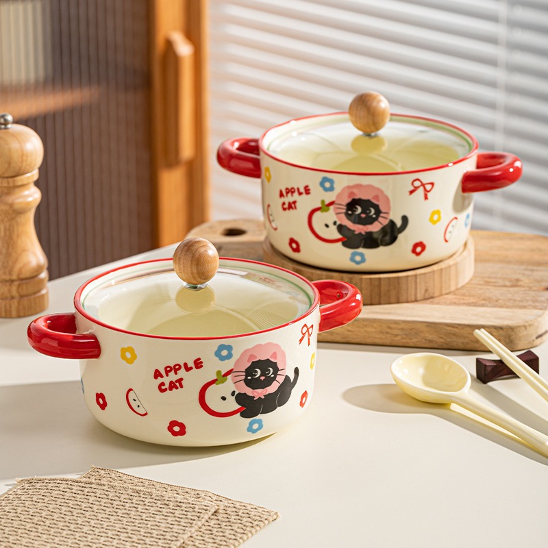 ชามมาม่าเซรามิก หนาพิเศษ ลายแมวน่ารักๆ มีฝาปิด เข้าเวฟได้ ใส่แกง/ซุปได้ 800ml ของใช้เด็กหอ 🇹🇭พร้อมส่ง - รูปที่ 2