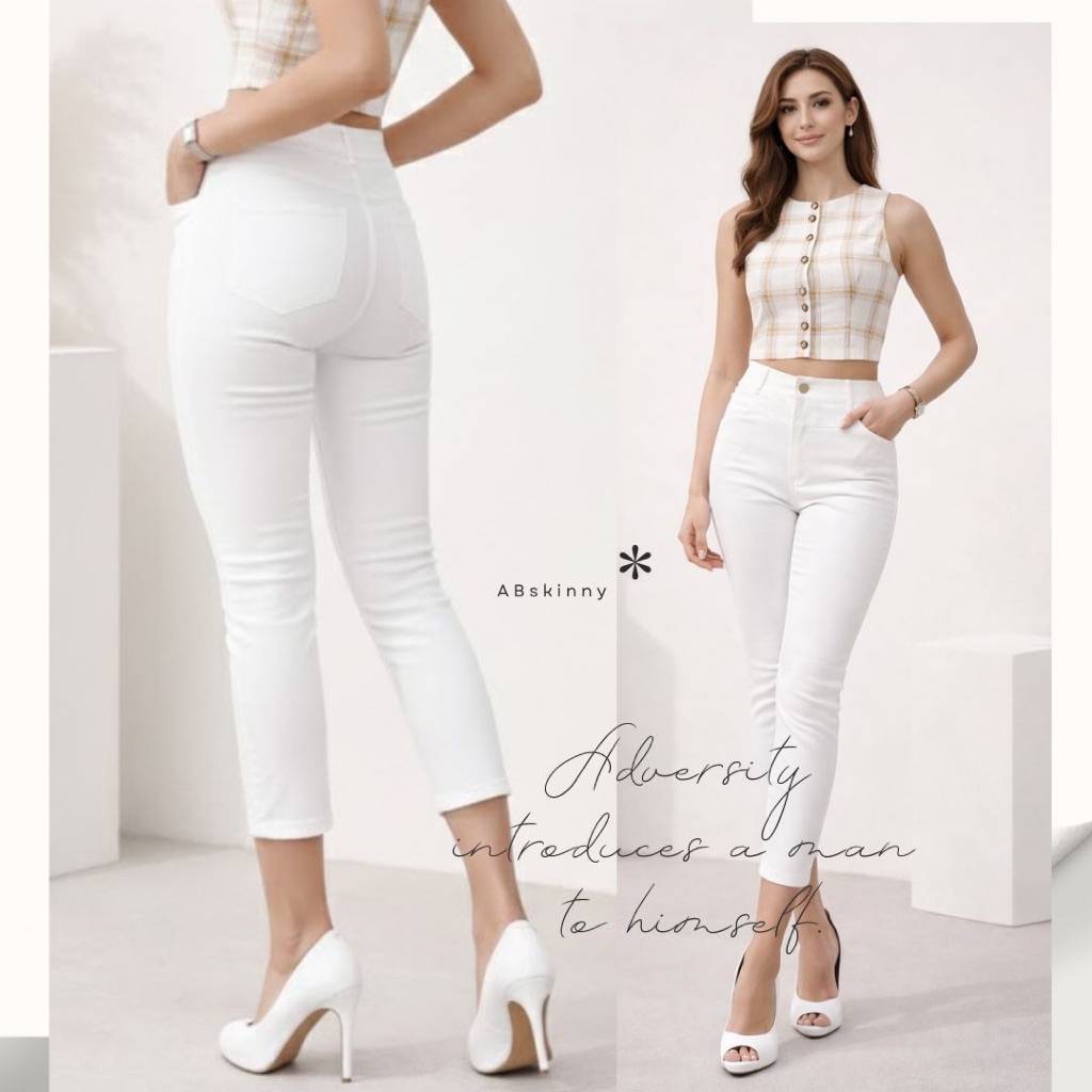 AB Skinny กางเกง 9 ส่วน สีขาว ของแท้ จากเพจดัง 350,000 Like กางเกง AB สกินนี่ยีนส์ผู้หญิง