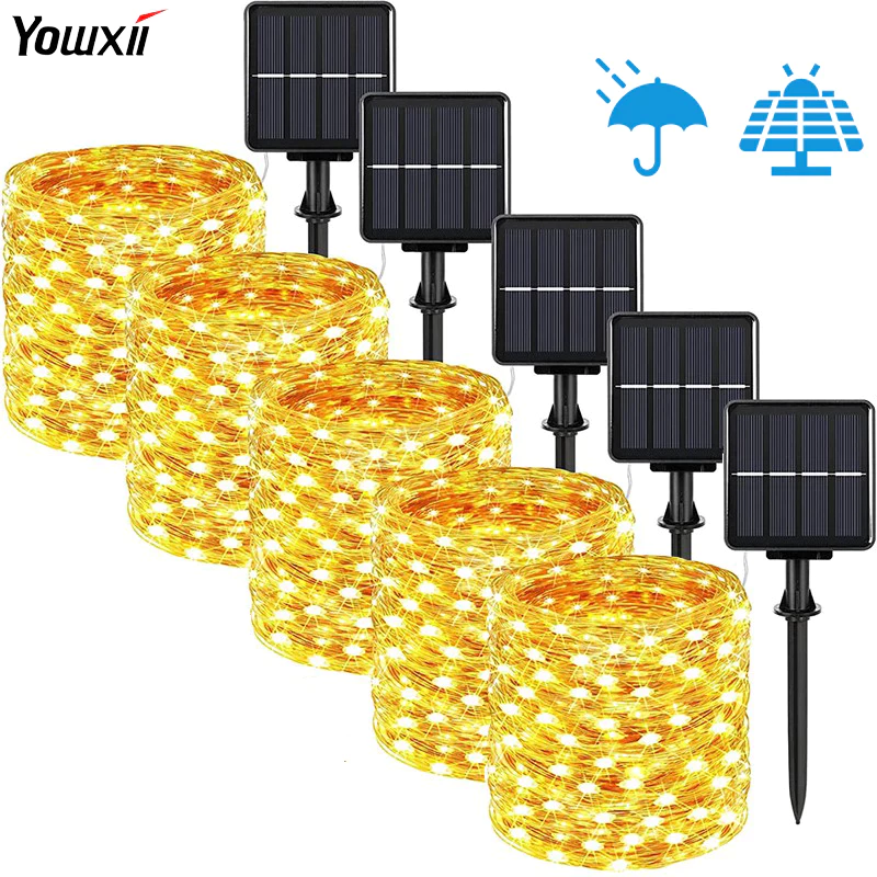 YOWXII สายไฟ Led ไฟโซล่าเซลล์ ไฟพลังงานแสงอาทิตย์ กันน้ํา สําหรับตกแต่งปาร์ตี้คริสต์มาส ปีใหม่ พลังงานแสงอาทิตย์