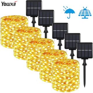 YOWXII สายไฟ Led ไฟโซล่าเซลล์ ไฟพลังงานแสงอาทิตย์ กันน้ํา สําหรับตกแต่งปาร์ตี้คริสต์มาส ปีใหม่ พลังงานแสงอาทิตย์