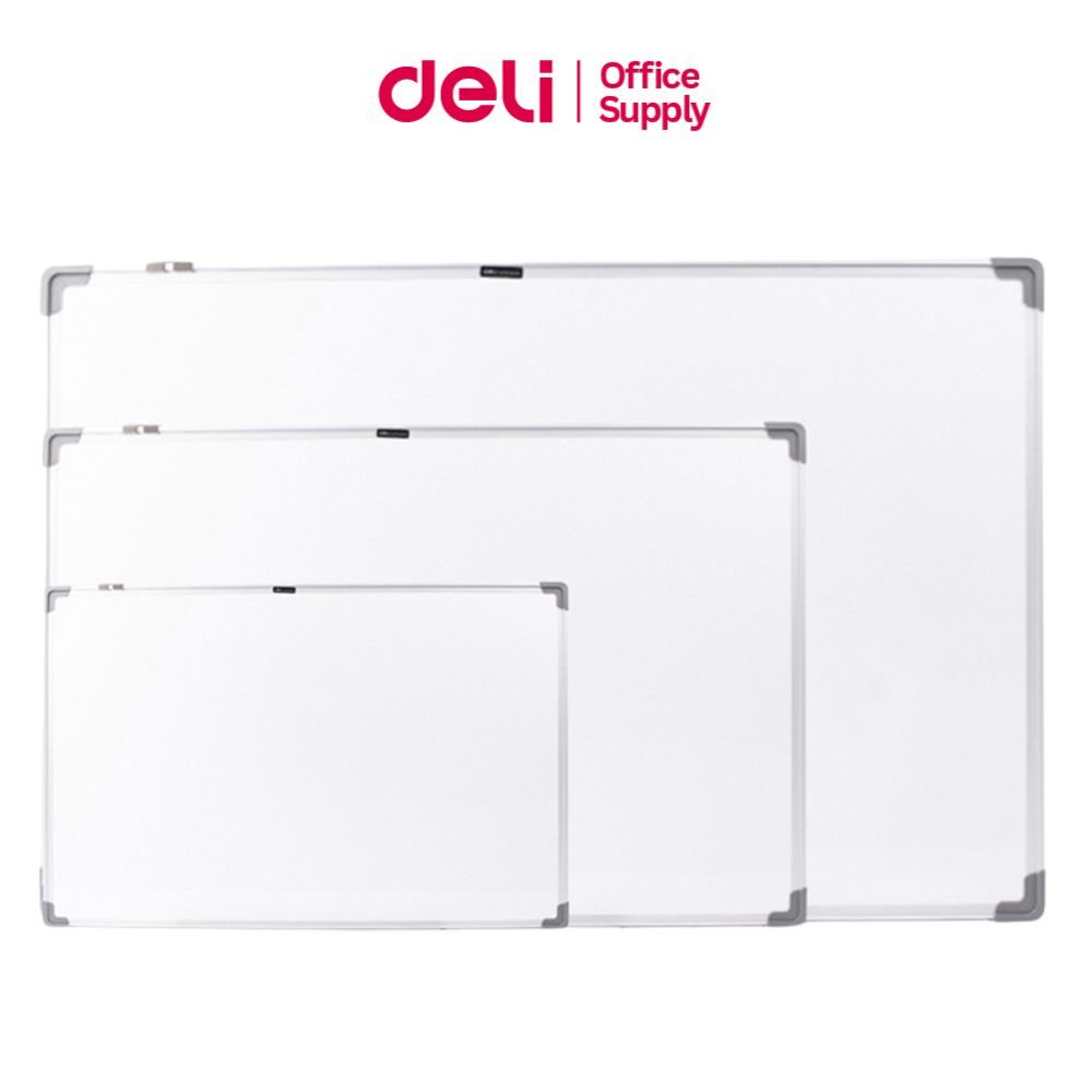 Deli กระดานไวท์บอร์ด ที่แขวนเลื่อนได้ ช่องปากกาพับได้ กรอบอลูมิเนียม 60x45/60x90/90×120ซม.Whiteboard