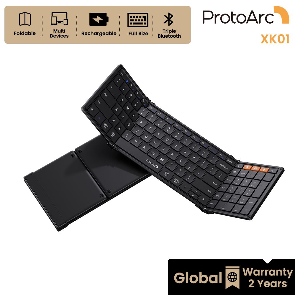 ProtoArc XK01 คีย์บอร์ดพับได้ บลูทูธไร้สาย 3 อุปกรณ์ ขนาด Full Size ชาร์จไฟได้ รับประกัน 2 ปี