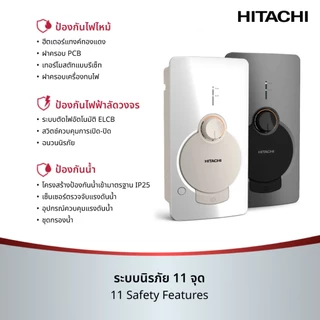 Hitachi ฮิตาชิ เครื่องทำน้ำอุ่น 3,800 - 4,800 วัตต์ Copper Tank รุ่น HES-GS สี Matte Metallic White/Silver