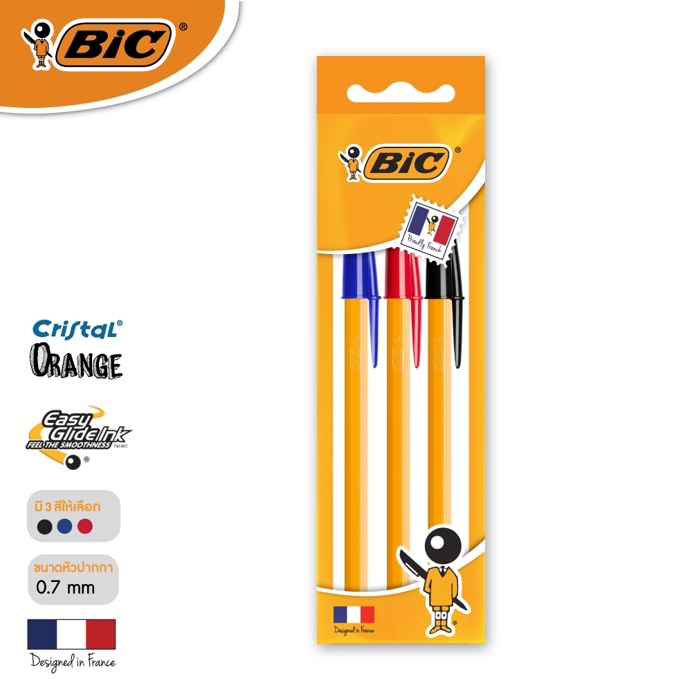 ถูกที่สุด พร้อมส่ง ปากกาเจล BIC Orange หัวปากกา 0.7 มม. (หมึกน้ำเงิน 1 / เเดง 1 / ดำ 1) จำนวน 3 ด้าม