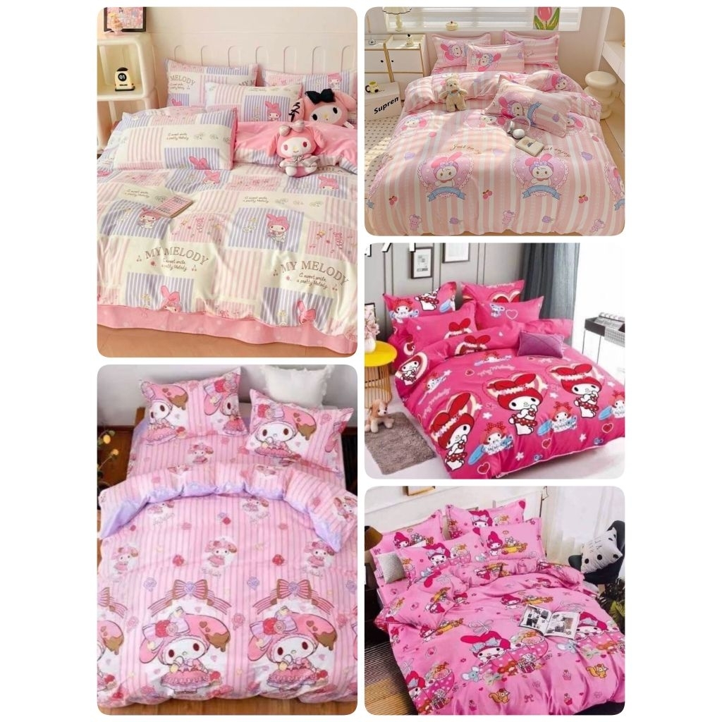 (4 ลาย) #ส่งด่วนEms #ลายมายเมโลดี้ #Mymelody ผ้าปูที่นอนพร้อมผ้านวมครบชุดหกชิ้น มีครบทุกขนาด 3/3.5/4 /5/6 ฟุต