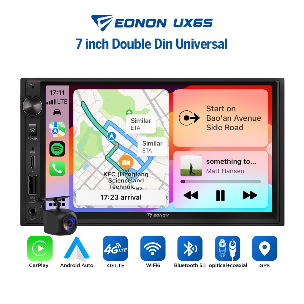 Eonon จอแอนดรอยด์รถยนต์ Android 13 พร้อม Apple CarPlay และ Android Auto QLED DSP 7 นิ้ว UX6S
