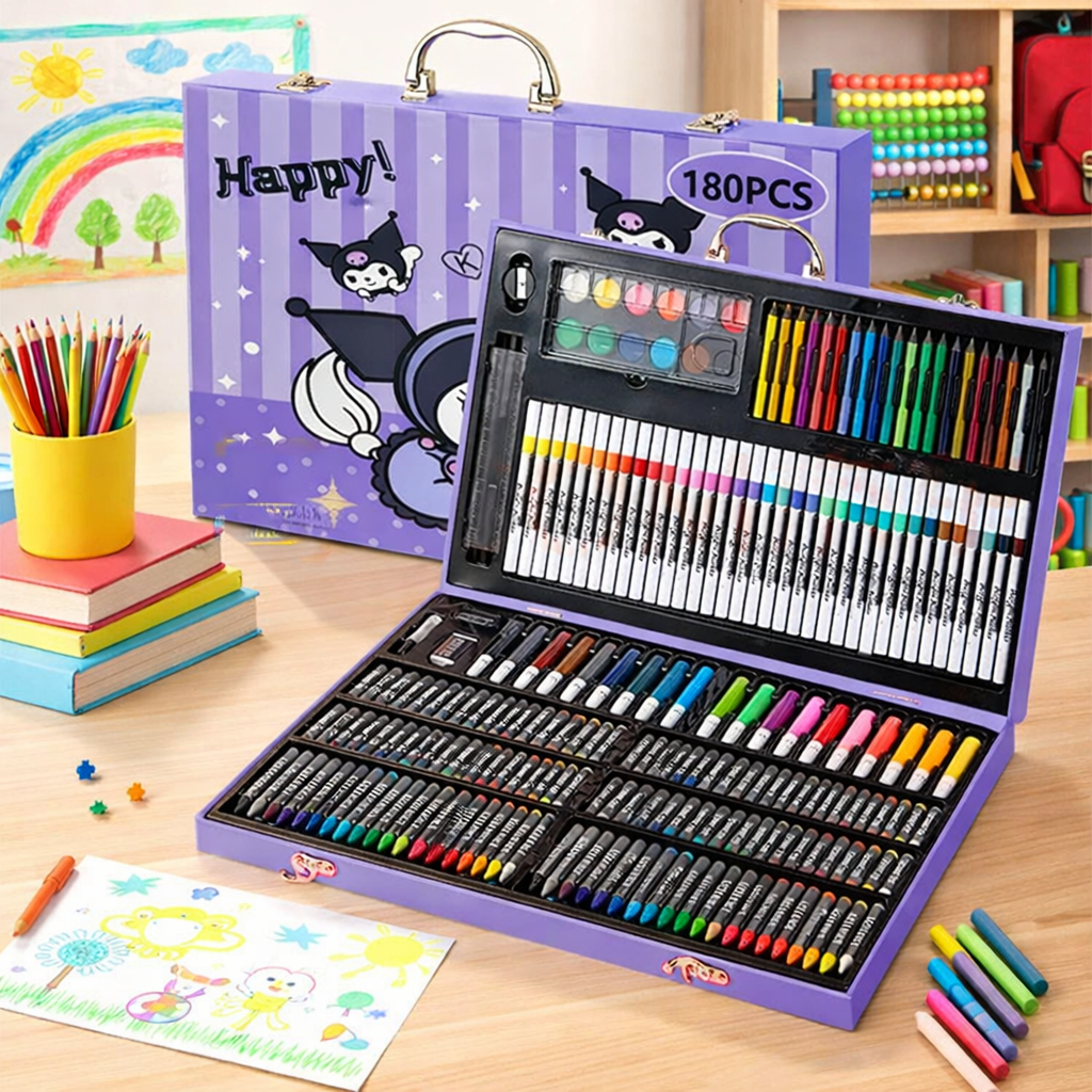 ชุดระบายสีไม้ 180 ชิ้น ครบจบในกล่องเดียว สำหรับเด็ก 3 ปีขึ้นไป สีหลากหลายรูปแบบ สำหรับงานศิลปะ