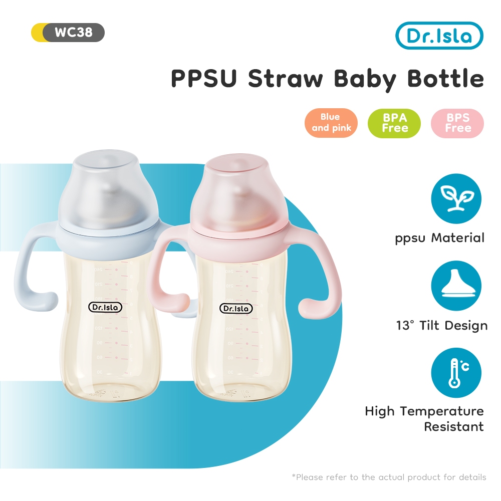 Dr.isla ขวดนม  PPSU พร้อมจุกนม 3 แบบ ปลอดสาร BPA เหมาะสำหรับเด็กอายุ 6 เดือนขึ้นไป ความจุ 300 มล. WC38
