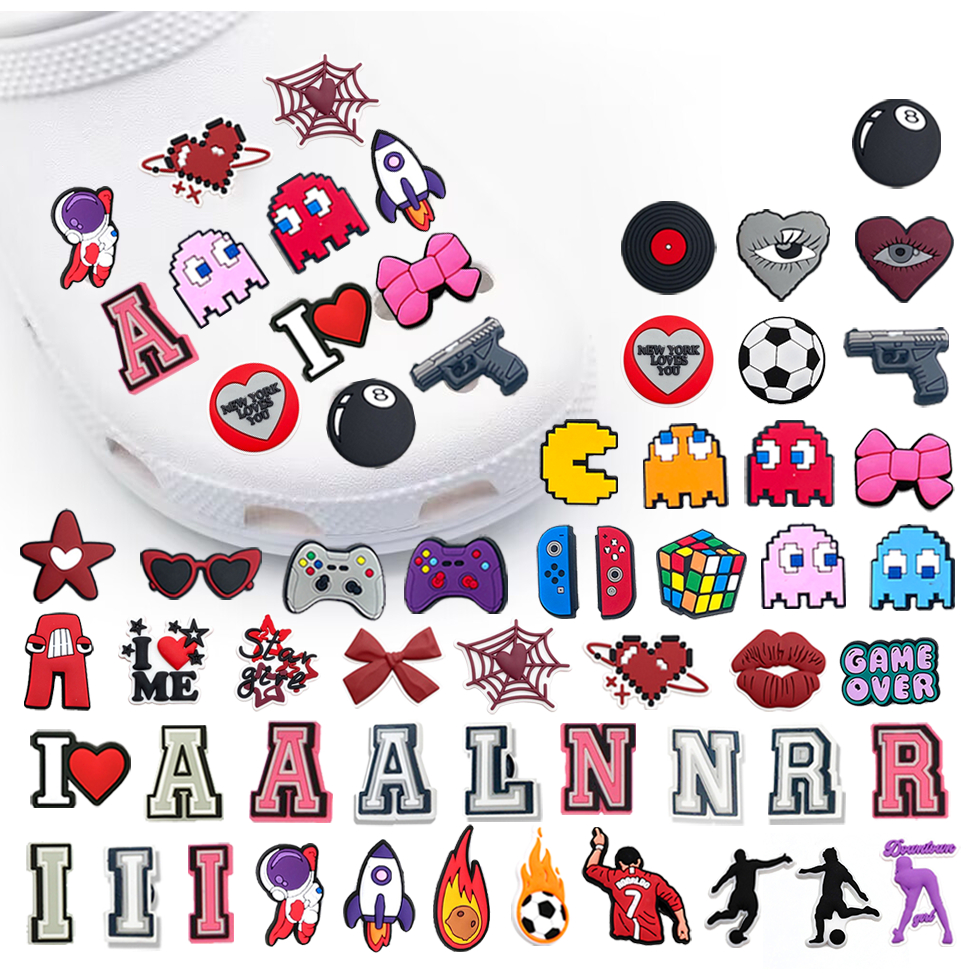 hot 1 pcs ลายตัวอักษร Pac-Man สุดเท่สไตล์การ์ตูนนักบินอวกาศ shoe Charms DIY ถอดแยกได้ Sandal Pin สติกเกอร์ติดรองเท้า