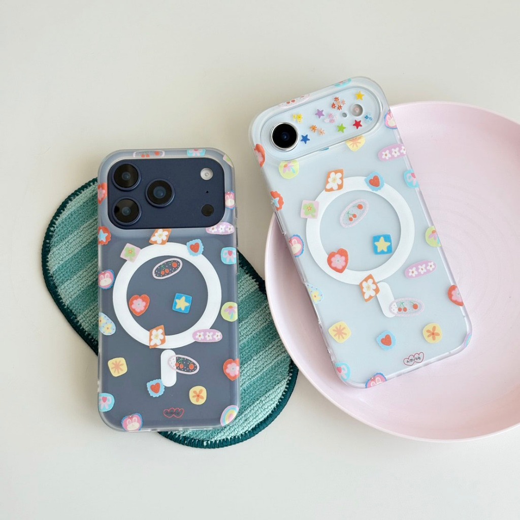 amuse.stuff-sticker pop silver edge case เคสด้านหลังใสเคลือบด้านลายลูกอมสุดน่ารัก⭐️✨