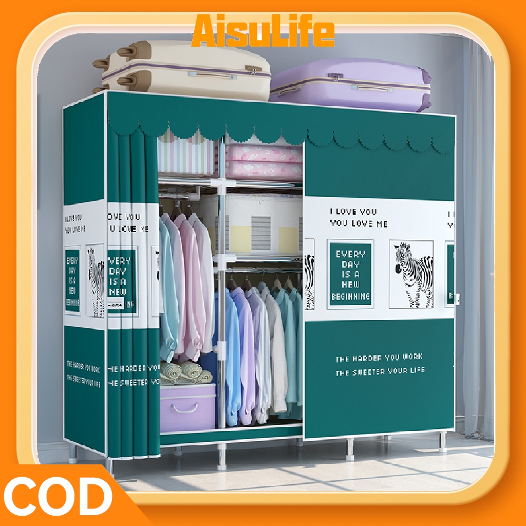 AisuLife กันฝุ่นซิปพับบ้านหอพักห้องนอนตู้เสื้อผ้าผ้าใบกันน้ำผ้าตู้เสื้อผ้า ตู้เสื้อผ้า ไม่ต้องประกอบ ตู้ผ้า