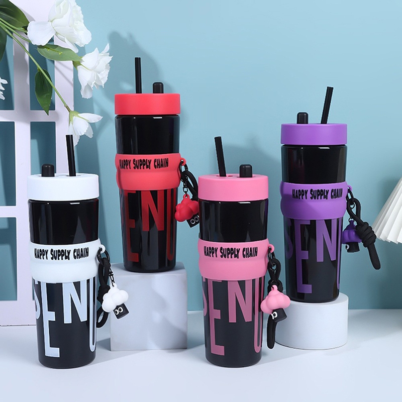 PANDA แก้วเก็บความเย็น 700ML สแตนเลส 304 สแตนเลส พร้อมหลอด ของแท้ รุ่นมีหูหิ้วมีหลอด