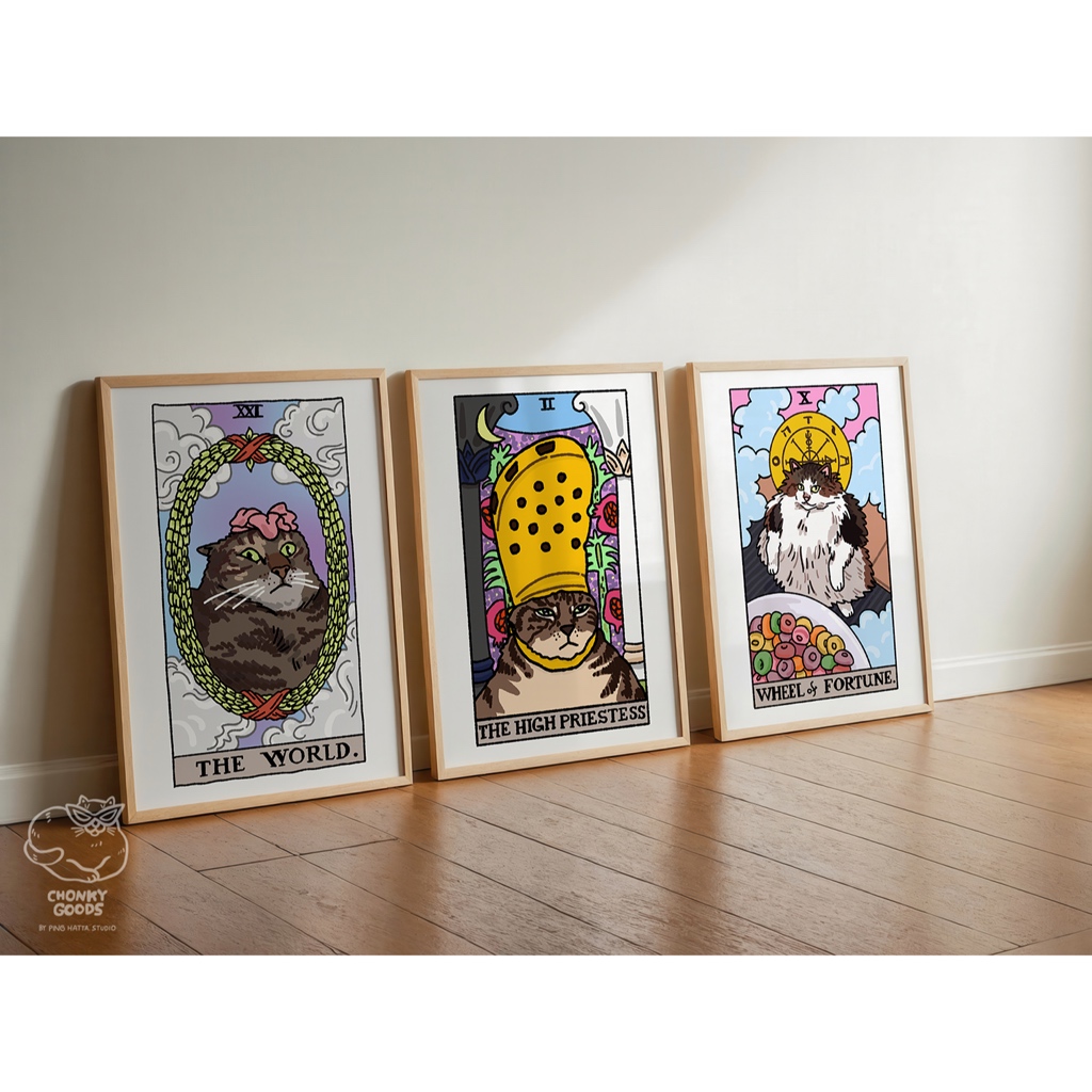 [2/2] ภาพแต่งห้อง ไพ่ทาโร่ต์ Tarot Cat Meme Art Poster แมว สายมู ภาพโปสเตอร์ติดผนัง น่ารัก Chonky Goods | Ace King Wands