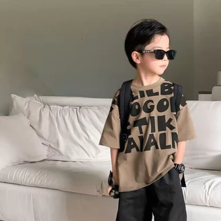 Beryl kids🌸เสื้อยืดเด็กผู้ชาย🎀เสื้อแขนสั้นเด็ก คอกลม ทรงหลวม พิมพ์ลายตัวอักษรลำลอง สไตล์เกาหลี หล่อเท่ ฤดูร้อน