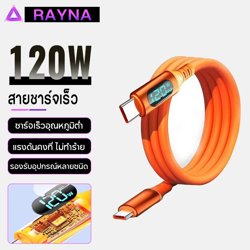 120W 6A USB/Type C To C สายเคเบิลข้อมูลดิจิตอลจอแสดงผล QC PD Fast Charging