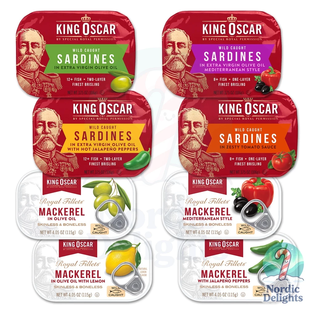 King Oscar Sardines Mackerel Olive Oil Jalapeno Lemon Med ปลาซาร์ดีนแมคเคอเรลคิงออสการ์นอร์เวย์น้ำมันมะกอก