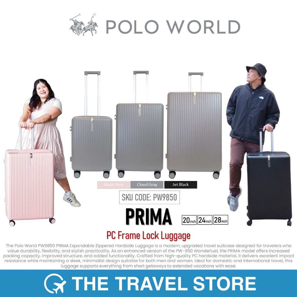 Polo World PW9850 PRIMA Expandable Zippered Hardside Luggage กระเป๋าเดินทาง โปโลเวิล์ด