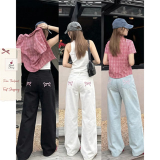 กางเกงยีนส์ผู้หญิง ขายาว สีขาว ทรงกระบอก เอวสูง แฟชั่นเกาหลี…