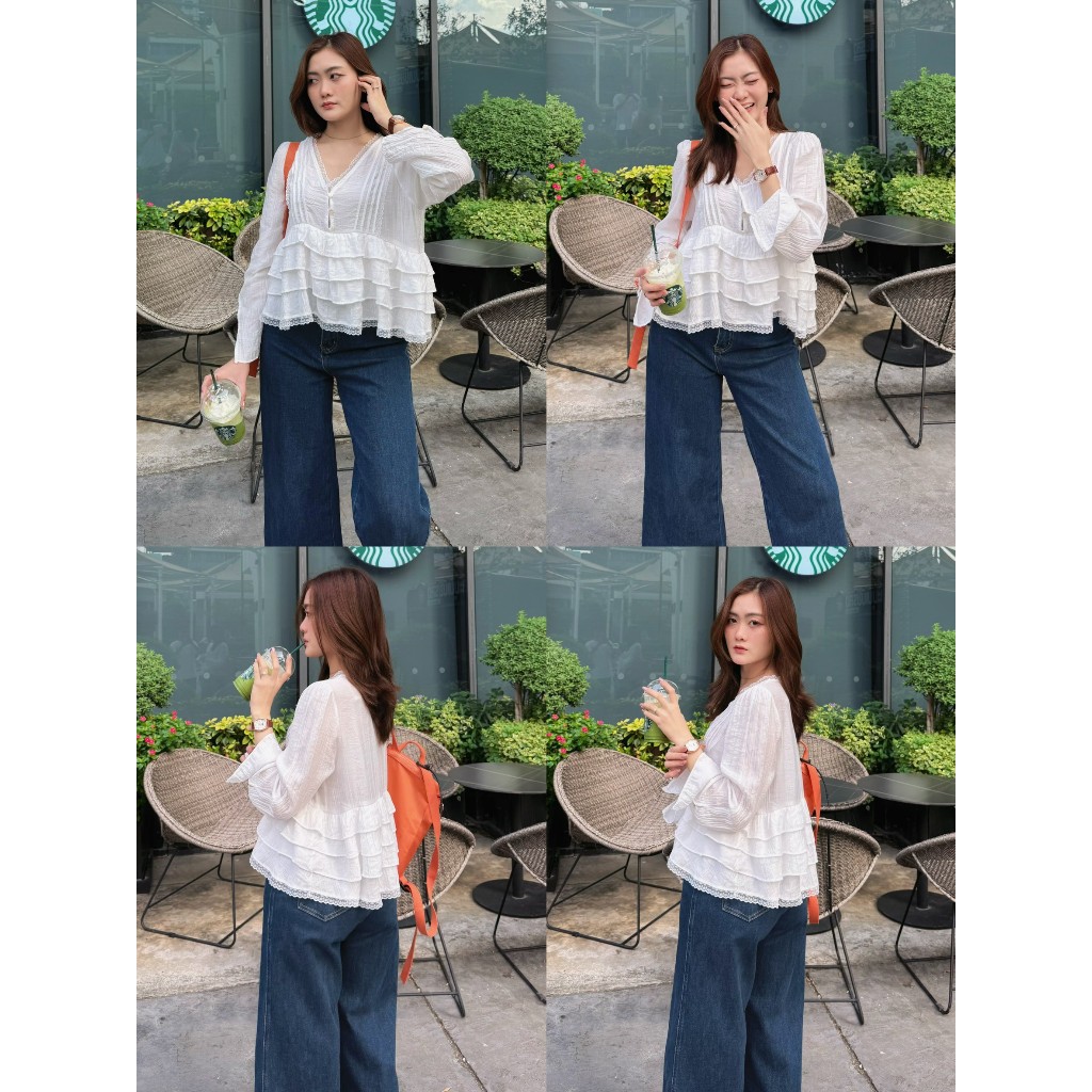 ป้าย Matinee/ Maikaew เสื้อแขนยาว ลูกไม้ คอวี แต่งชั้น ระบายเอว กิมมิค ดีเทล ดี kaewtashop - รูปที่ 6