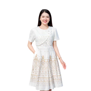 ชุด2in1 มีซิปหลังและสม็อคหลัง แต่งโบว์ 2 อันที่ช่วงบน เดรส Dress เสื้อผ้าผู้หญิง ชุดทำงานผู้หญิง