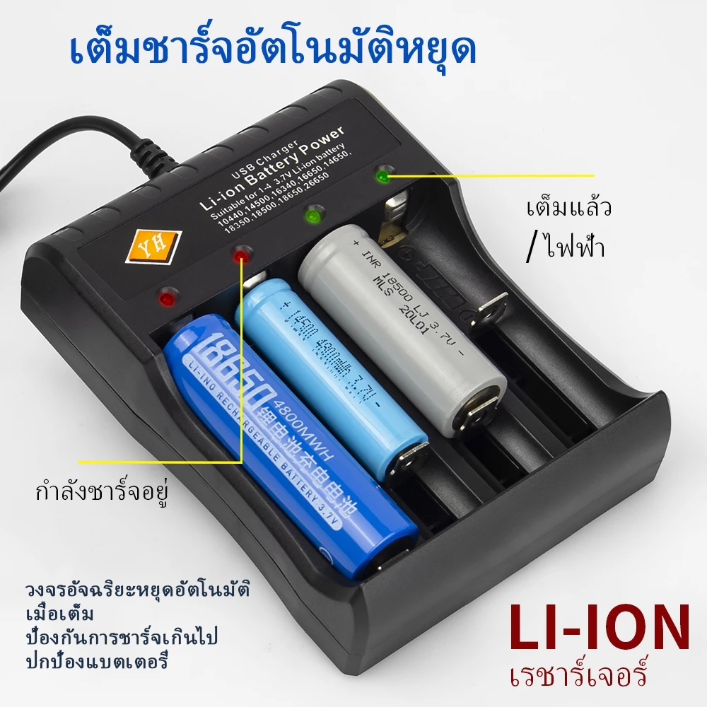 แท่นชาร์จอัจฉริยะ 4 ช่อง USB รองรับแบต 18650 Li-ion แยกควบคุมแต่ละช่อง พร้อมระบบตัดไฟอัตโนมัติและไฟ