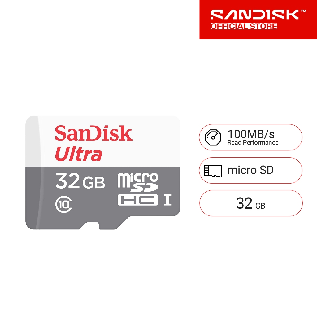 SanDisk MicroSDHC Ultra ความเร็ว 100MB/S ความจุ 32GB Class10 (SDSQUNR-032G-GN3MN, Micro SD)