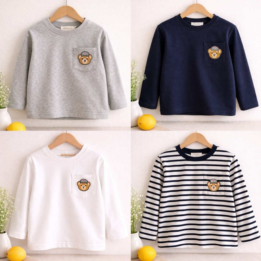 MC188 เสื้อเด็กแขนยาว กันแดด กันลม ผ้านุ่ม ใส่สบาย มีกระเป๋าเสื้อ ลายหมี