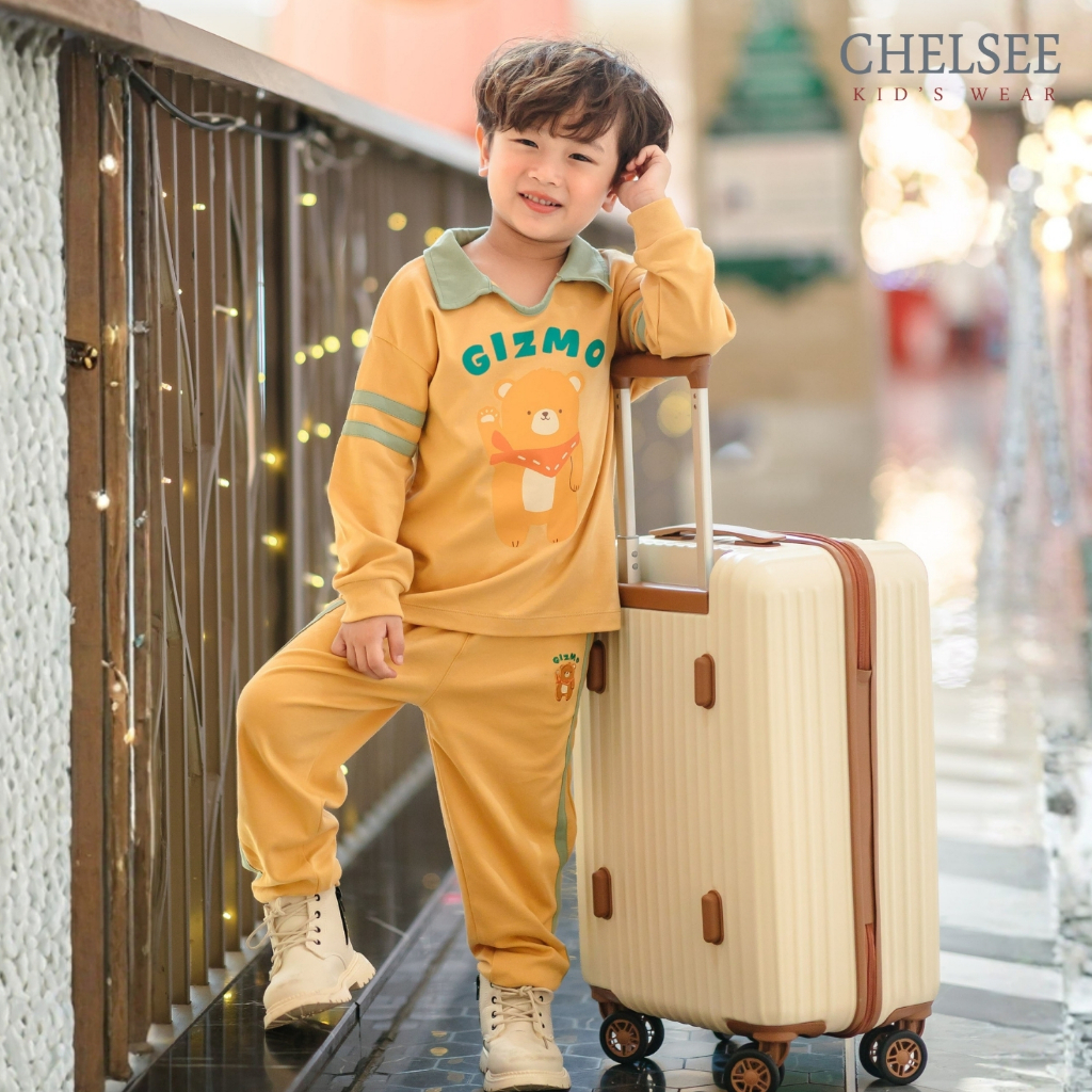 Chelsee ชุดเสื้อแขนยาว มีปก กางเกงขายาว ลายหมี ผ้า INTERLOCK ไม่หนา ไม่บาง  เด็กชาย-หญิง  อายุ 1.5-10 ปี รุ่น 128237-8