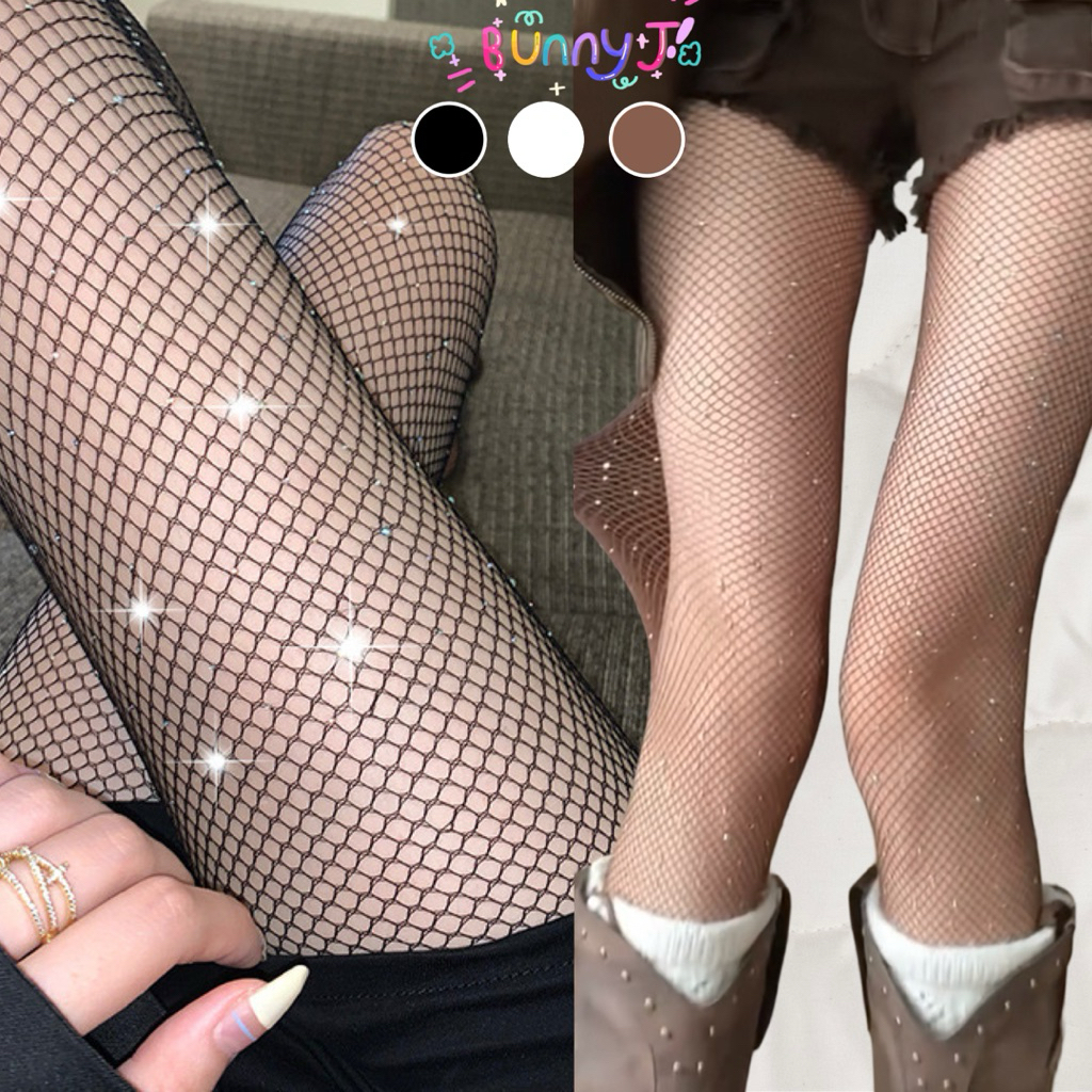 BunnyJ 💎ถุงน่องติดเพชร🔥 ถุงน่องตาข่ายดีเทลติดเพชร วิบวับแบบตัวมารดา! ✨ พร้อมส่งในไทย