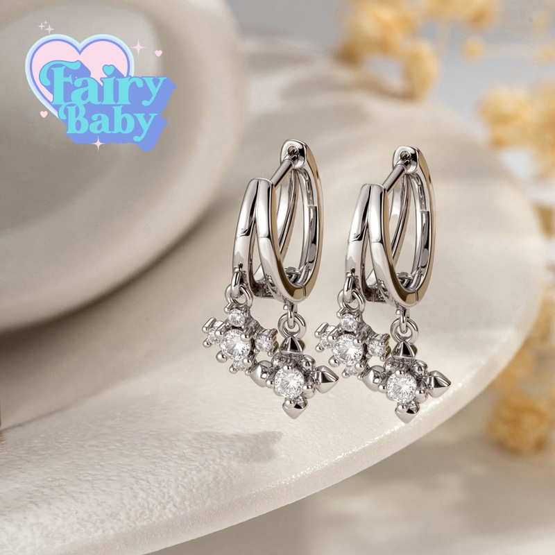 Fairybaby ต่างหูห่วง Sparkling Blink Hoop ( 1 คู่ ) ต่างหูห่วง แฟชั่น ห้อยตุ้งติ้ง เล่นแสง สวยมาก มาใหม่ (E2-112)