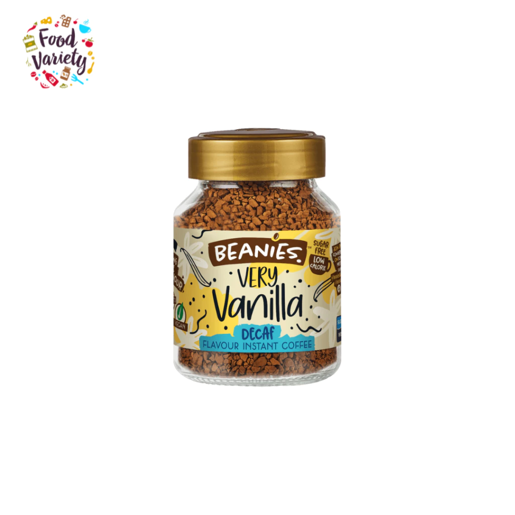 Beanies Decaf Very Vanilla Flavoured Instant Coffee 50g กาแฟสำเร็จรูป Beanies รสวานิลลาเข้มข้น ไม่มีคาเฟอีน 50 กรัม