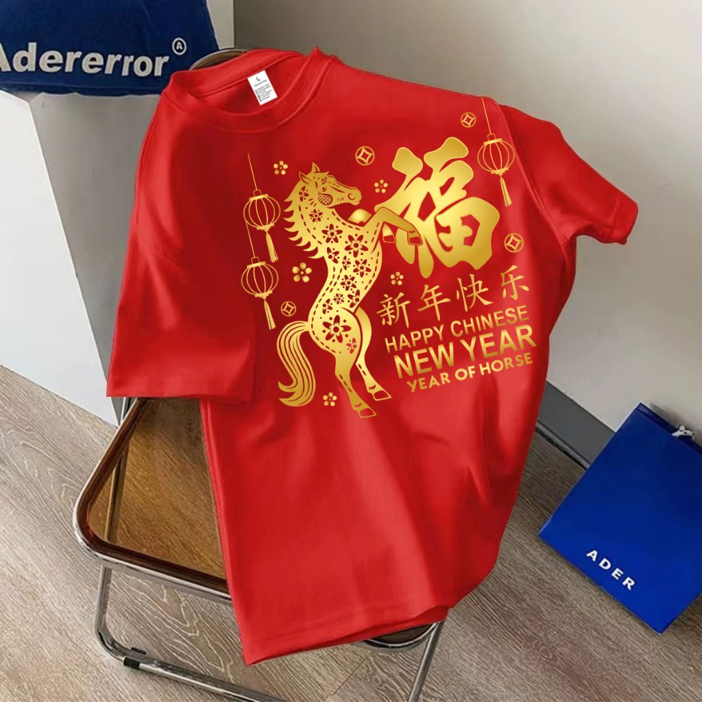 BK-1459-SHORT เสื้อยืดลายHappy Chinese New Yearพร้อมส่ง10สีลายขายดีตามเทรนด์ ลายน่ารัก สีสันสดใสน่ารัก ใส่ได้ทั้งญและช - รูปที่ 2