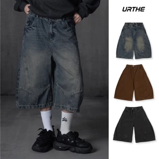 URTHE - กางเกงยีนส์ เอวยางยืด รุ่น V-CUT SHORTS